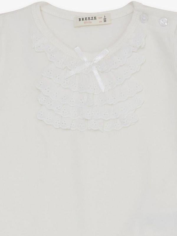 Kız Bebek Güpür Dantel Yaka Detaylı Pamuklu Tshirt