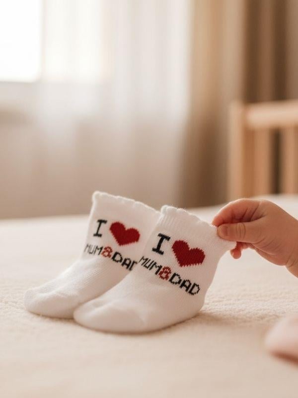 Kız Bebek Hediyelik I Love Mum&Dad Yazılı Kutulu 6'lı Çorap Seti