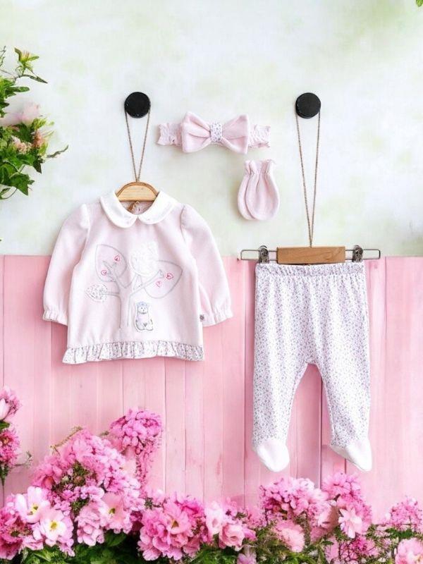 Kız Bebek Kadife 4lü Zıbın Seti