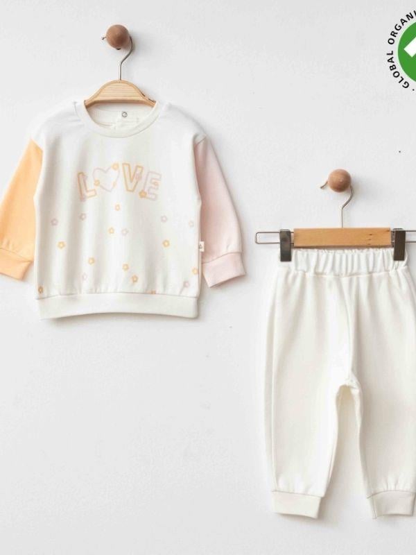 Kız Bebek Kalp Desenli Love Yazılı Organik Eşofman Takım