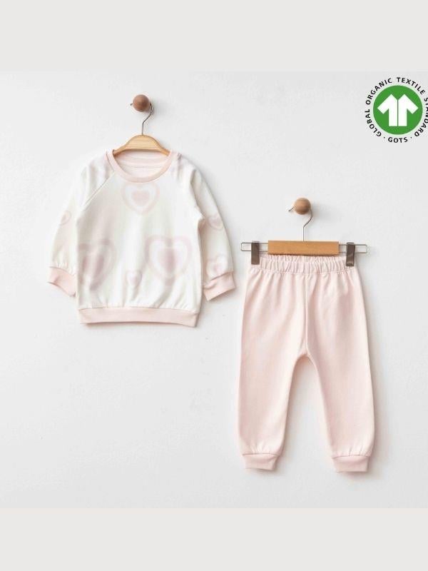 Kız Bebek Kalp Desenli Organik Eşofman Takım