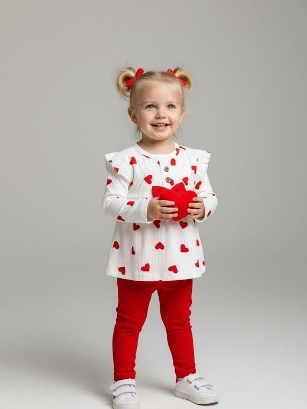 Kız Bebek Kalp Desenli Taytlı Takım