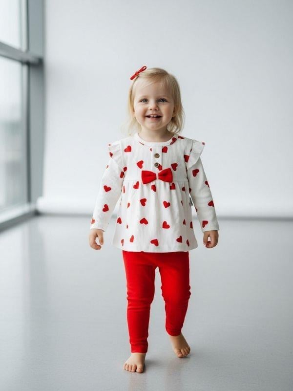 Kız Bebek Kalp Desenli Taytlı Takım