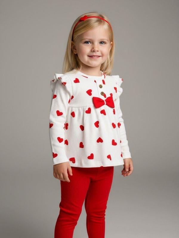 Kız Bebek Kalp Desenli Taytlı Takım