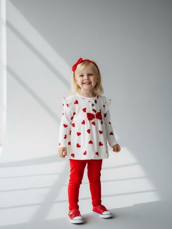 Kız Bebek Kalp Desenli Taytlı Takım
