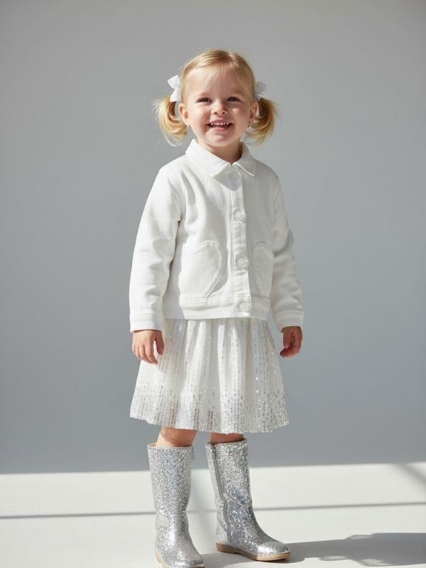 Kız Bebek Kalp Detaylı Cepli Düğmeli Ceket