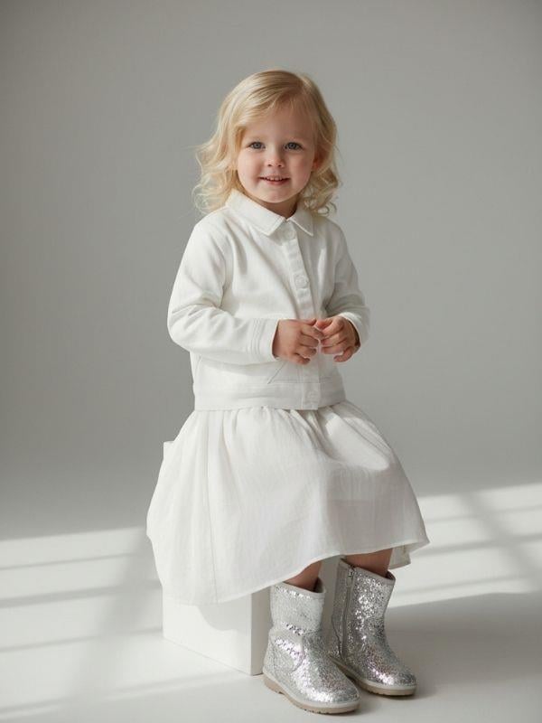 Kız Bebek Kalp Detaylı Cepli Düğmeli Ceket