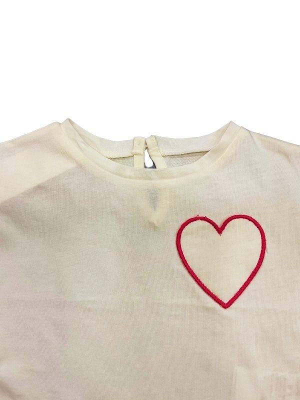 Kız Bebek Kalpli T-shirt  Keten Şortlu Takım