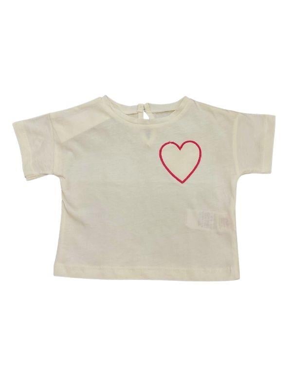 Kız Bebek Kalpli T-shirt  Keten Şortlu Takım