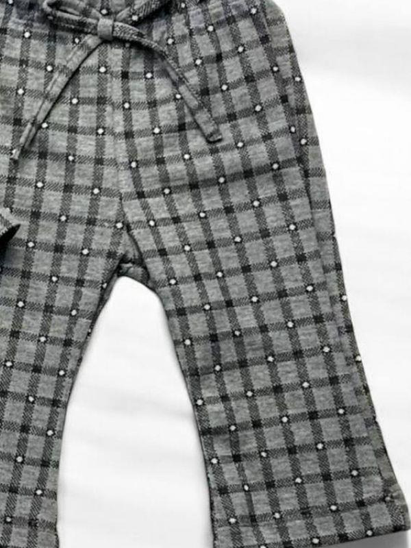 Kız Bebek Kareli Bebek Yaka Örme Pantolonlu Takım