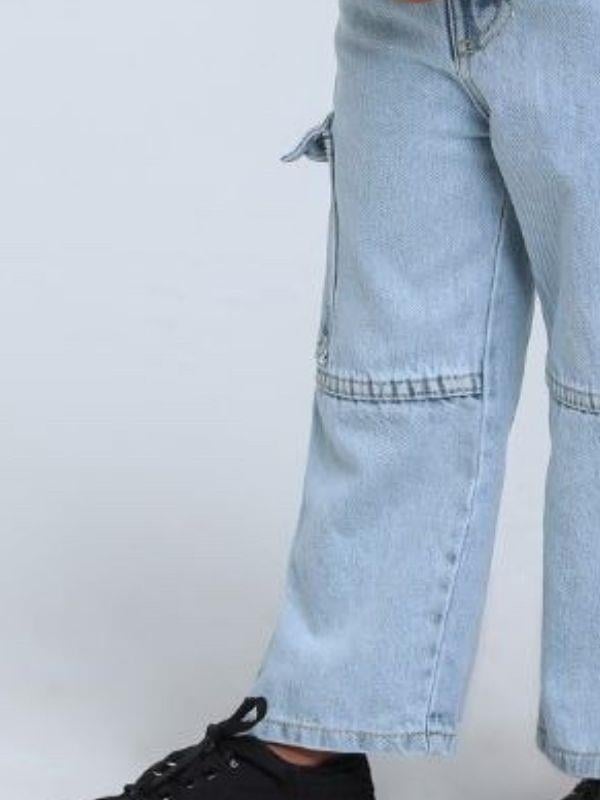 Kız Bebek Kargo Cepli Zımbalı Paça Kot Pantolon