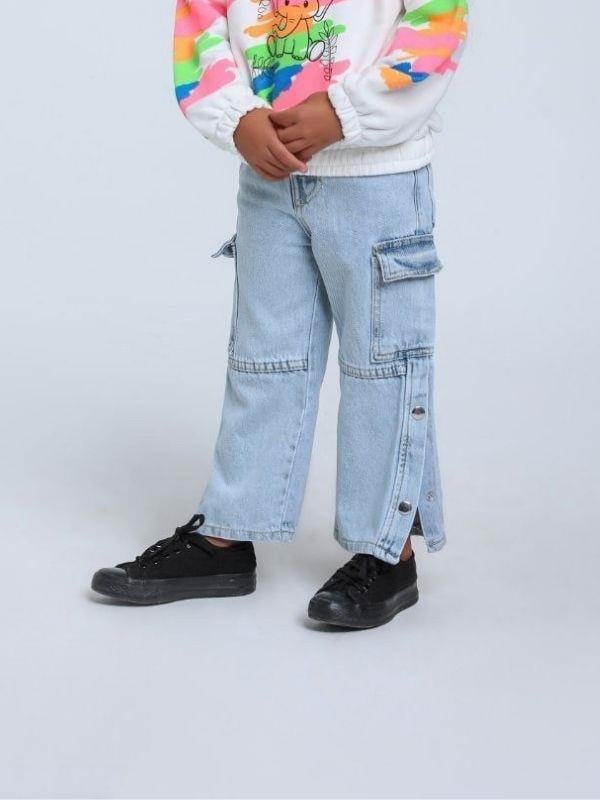 Kız Bebek Kargo Cepli Zımbalı Paça Kot Pantolon