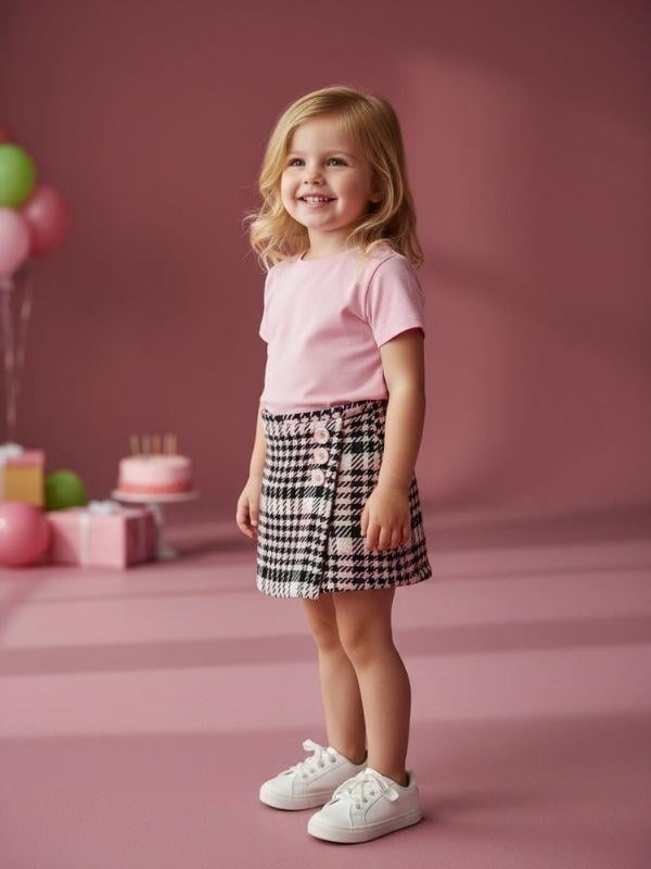 Kız Bebek Kazayağı Desenli Şort Etek