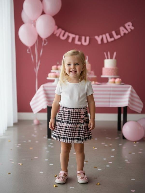 Kız Bebek Kazayağı Desenli Şort Etek