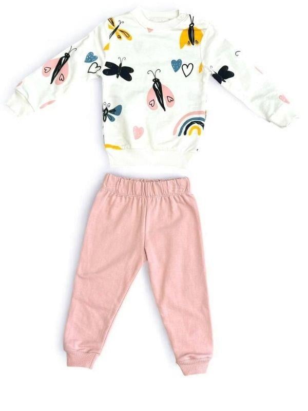 Kız Bebek Kelebek Desenli Pamuklu Eşofman Takım