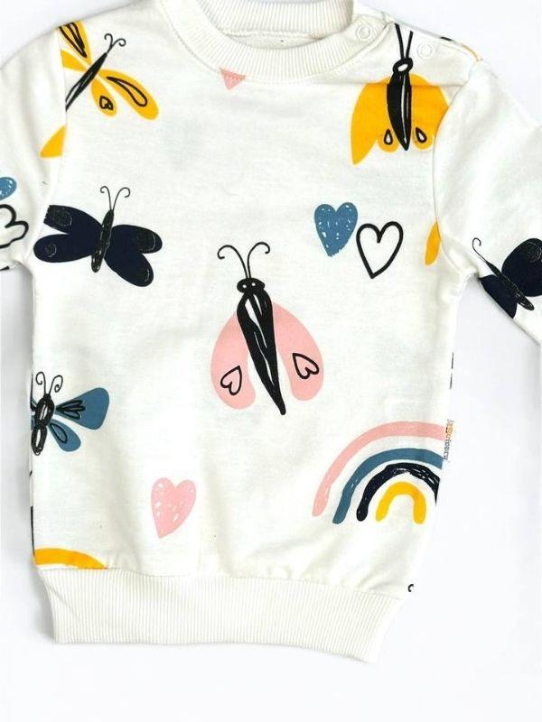 Kız Bebek Kelebek Desenli Pamuklu Eşofman Takım