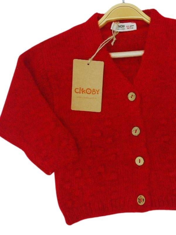 Kız Bebek Kırmızı Düğmeli Hırka