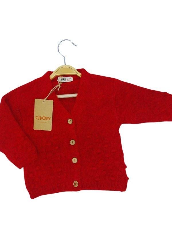 Kız Bebek Kırmızı Düğmeli Hırka