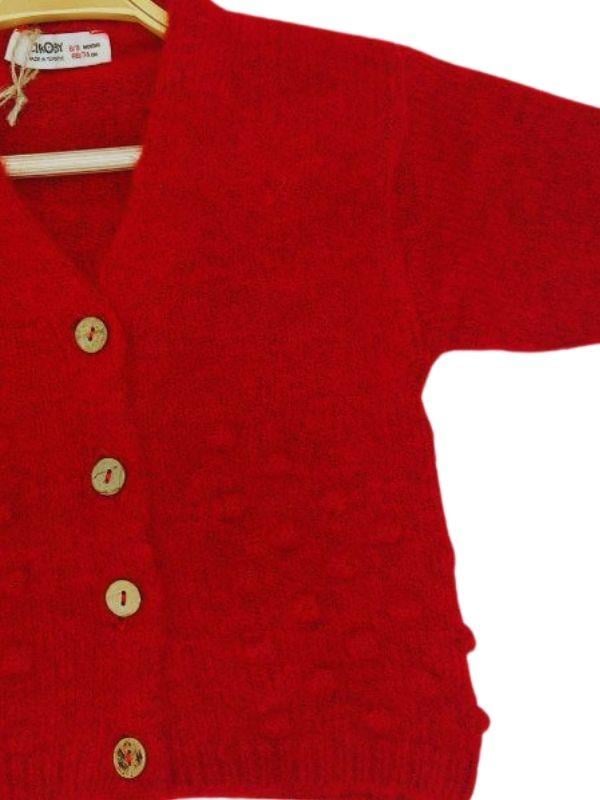 Kız Bebek Kırmızı Düğmeli Hırka