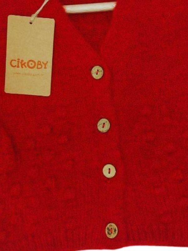 Kız Bebek Kırmızı Düğmeli Hırka