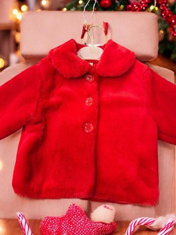Kız Bebek Kırmızı Peluş Mont