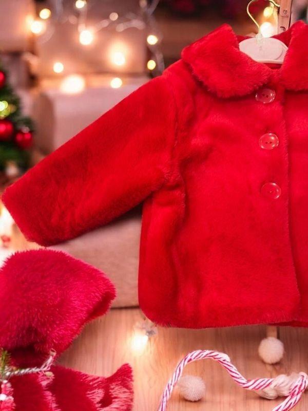 Kız Bebek Kırmızı Peluş Mont