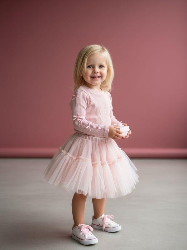 Kız Bebek Kolları Fiyonk Desenli Kaşkorse Bluz