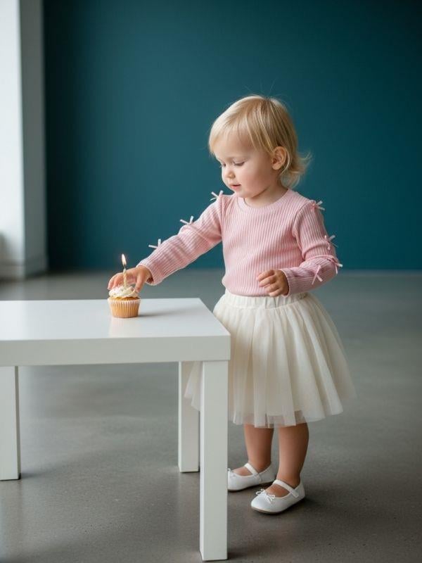 Kız Bebek Kolları Fiyonk Desenli Kaşkorse Bluz