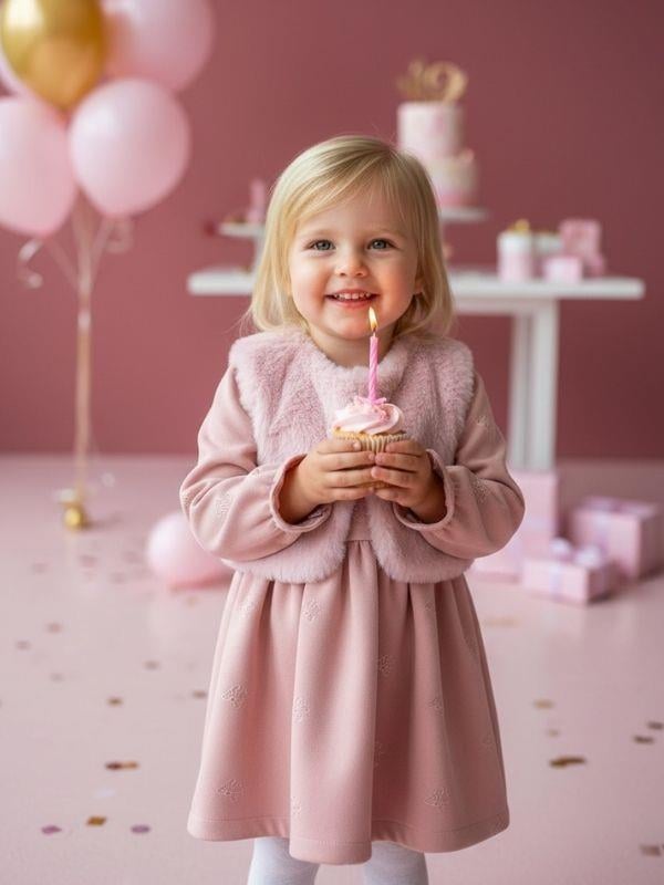 Kız Bebek Kürk Yelekli Elbise