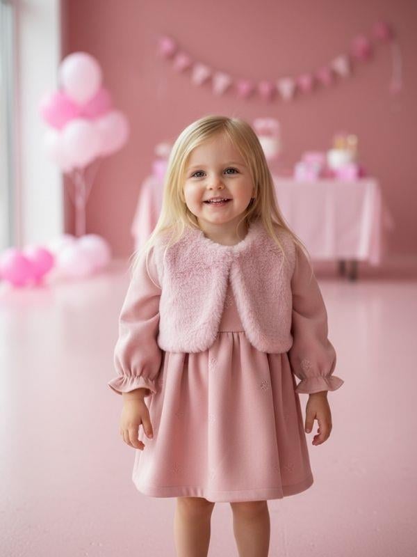 Kız Bebek Kürk Yelekli Elbise