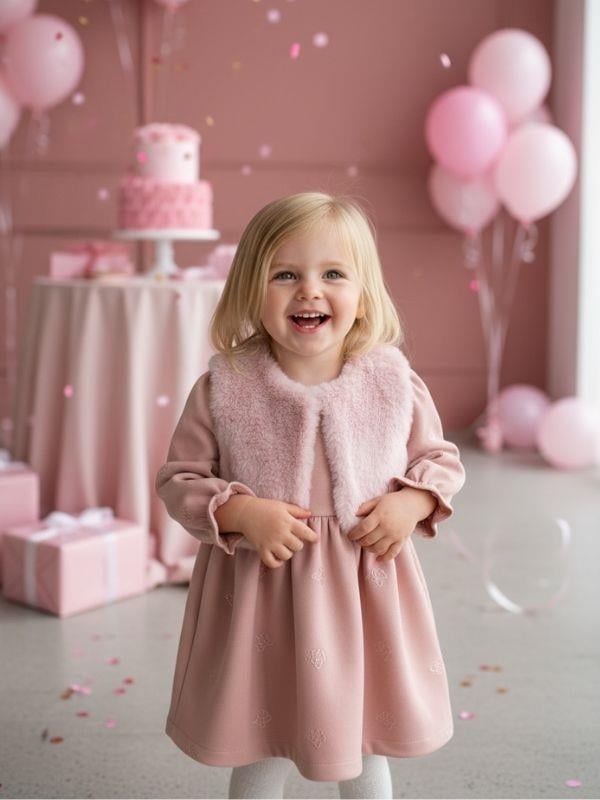 Kız Bebek Kürk Yelekli Elbise