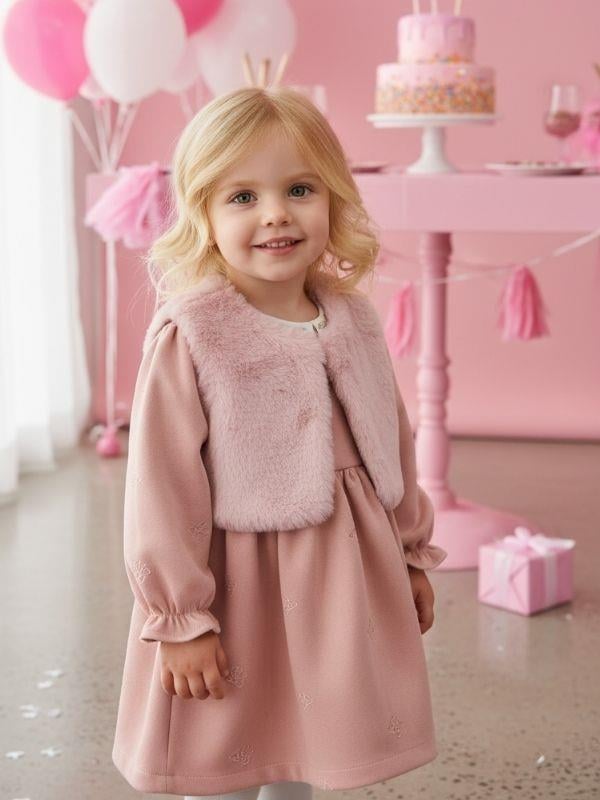 Kız Bebek Kürk Yelekli Elbise