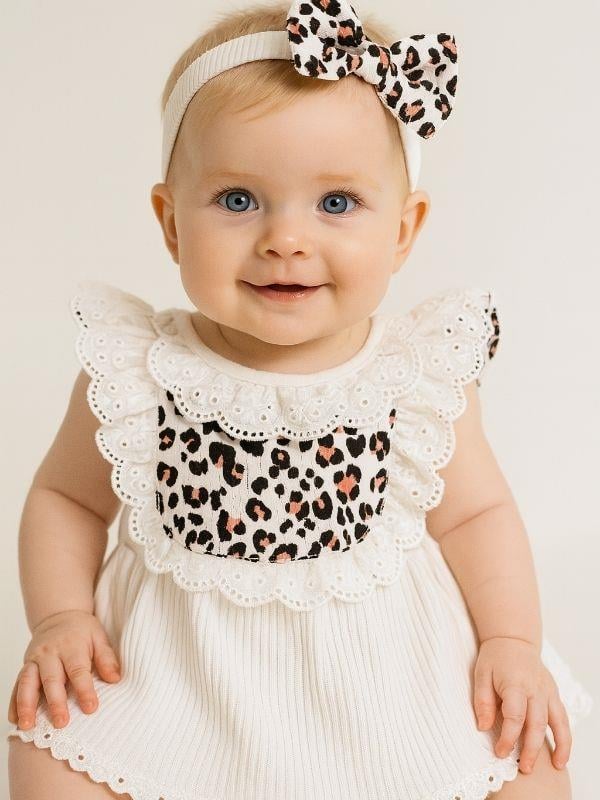 Kız Bebek Leopar Desenli Bandanalı Bodyli Elbise