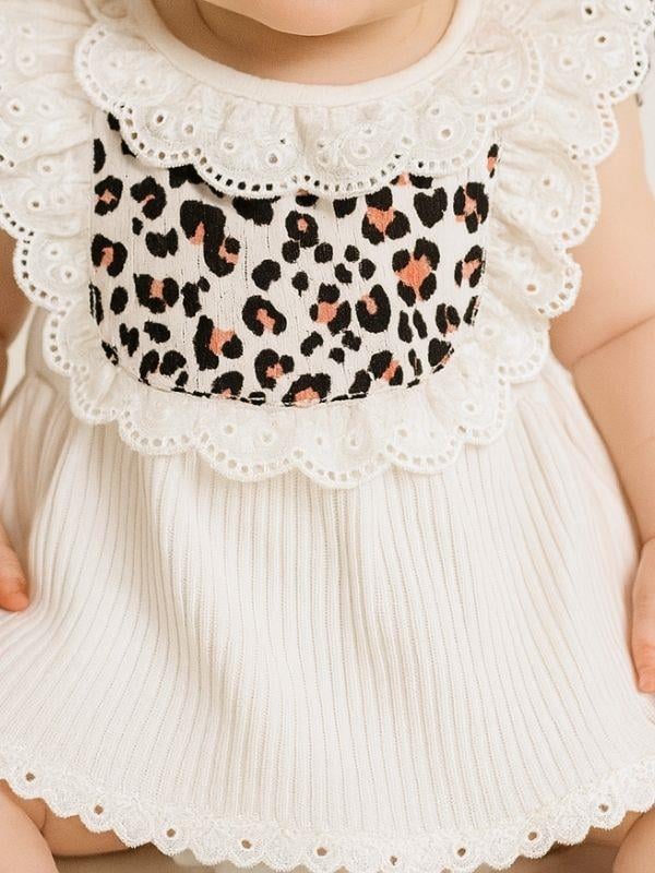 Kız Bebek Leopar Desenli Bandanalı Bodyli Elbise