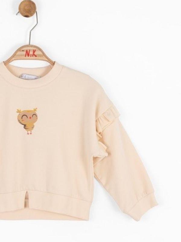 Kız Bebek Mevsimlik Pamuklu Baykuş Baskılı Sweatshirt