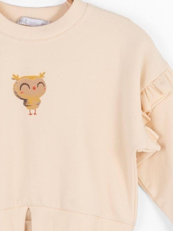 Kız Bebek Mevsimlik Pamuklu Baykuş Baskılı Sweatshirt