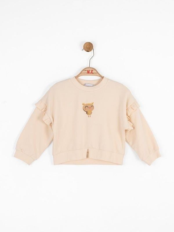 Kız Bebek Mevsimlik Pamuklu Baykuş Baskılı Sweatshirt