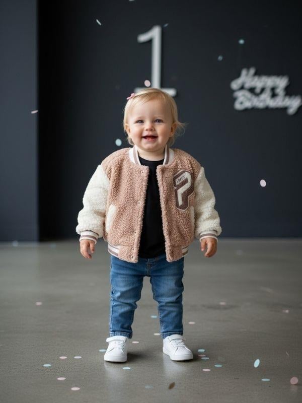 Kız Bebek Nakışlı Peluş Mont