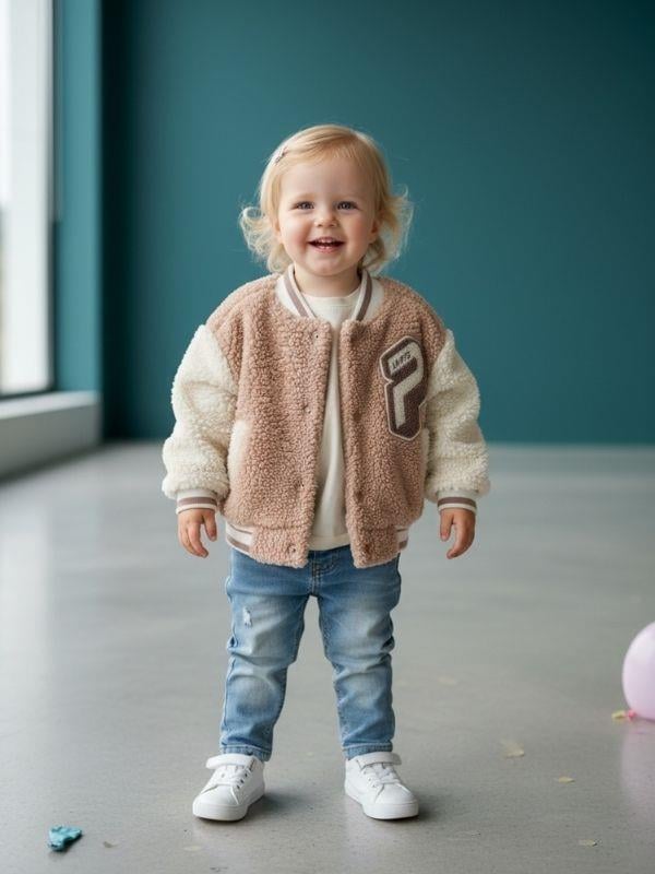 Kız Bebek Nakışlı Peluş Mont