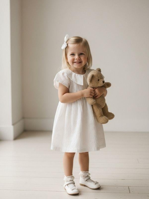 Kız Bebek Nakışlı Yaka Detaylı Elbise