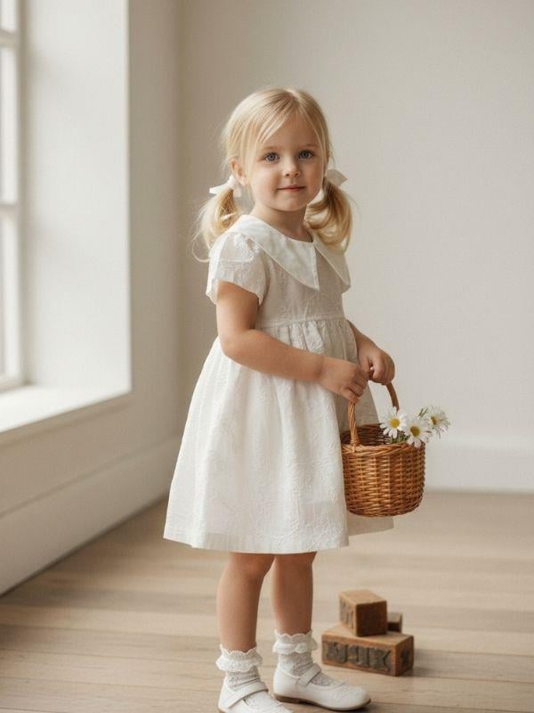 Kız Bebek Nakışlı Yaka Detaylı Elbise