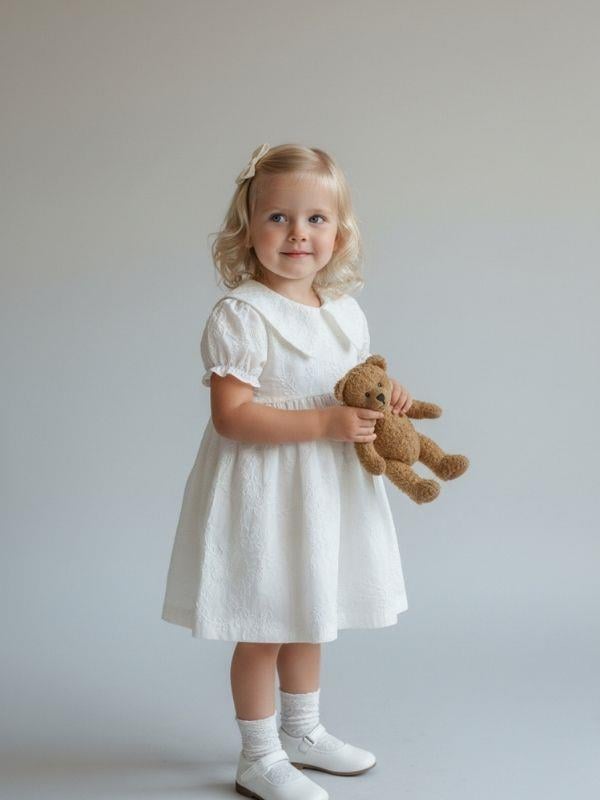 Kız Bebek Nakışlı Yaka Detaylı Elbise