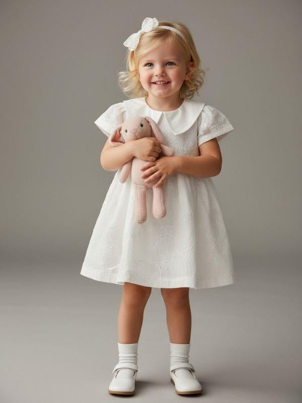 Kız Bebek Nakışlı Yaka Detaylı Elbise