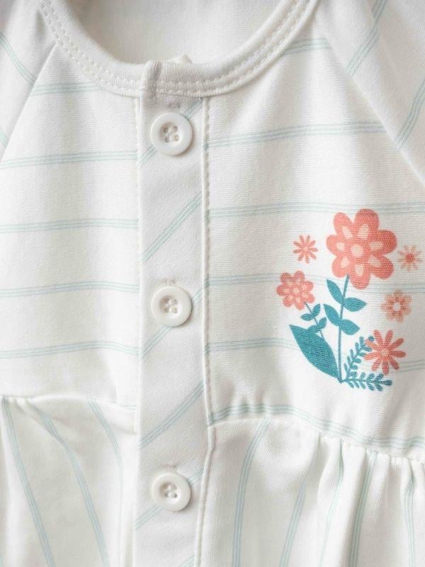 Kız Bebek Organik Pamuklu Çizgili Kısa Kol Paçası Lastikli Tulum