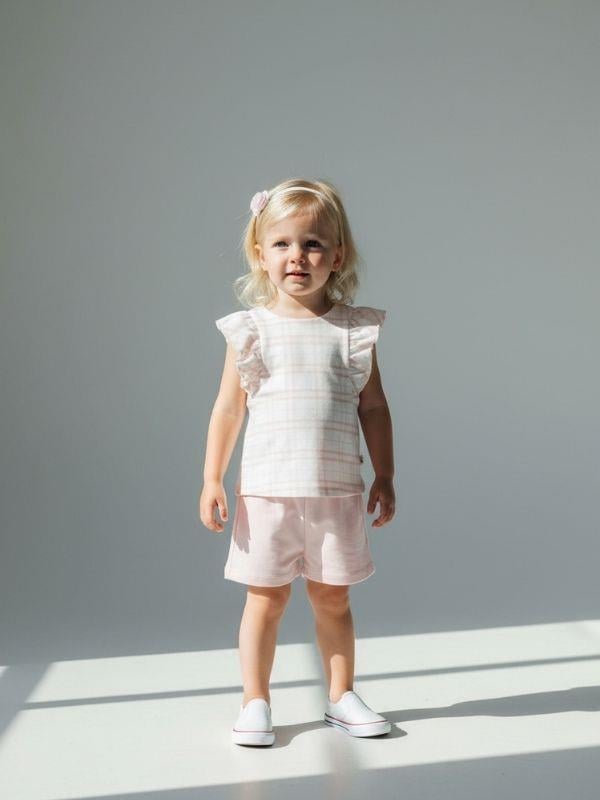 Kız Bebek Organik Pamuklu Ekose T-shirt Şortlu Takım