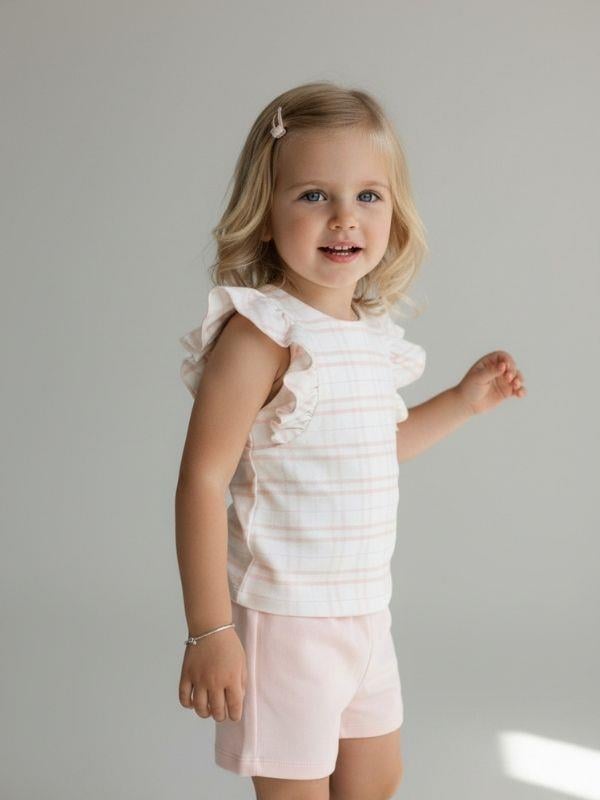 Kız Bebek Organik Pamuklu Ekose T-shirt Şortlu Takım
