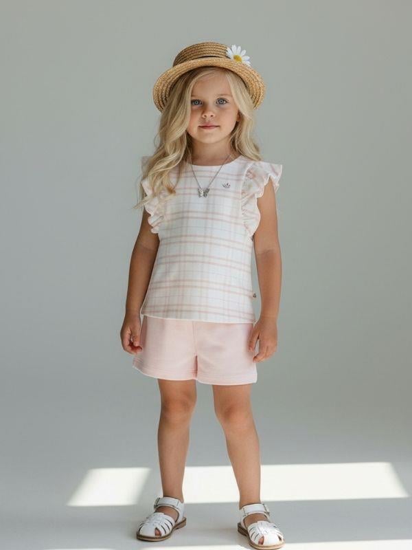 Kız Bebek Organik Pamuklu Ekose T-shirt Şortlu Takım