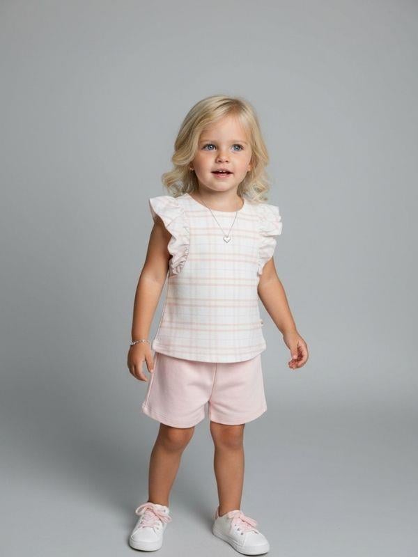 Kız Bebek Organik Pamuklu Ekose T-shirt Şortlu Takım