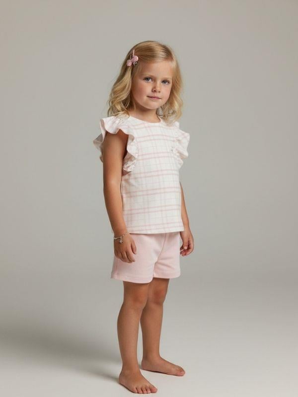 Kız Bebek Organik Pamuklu Ekose T-shirt Şortlu Takım