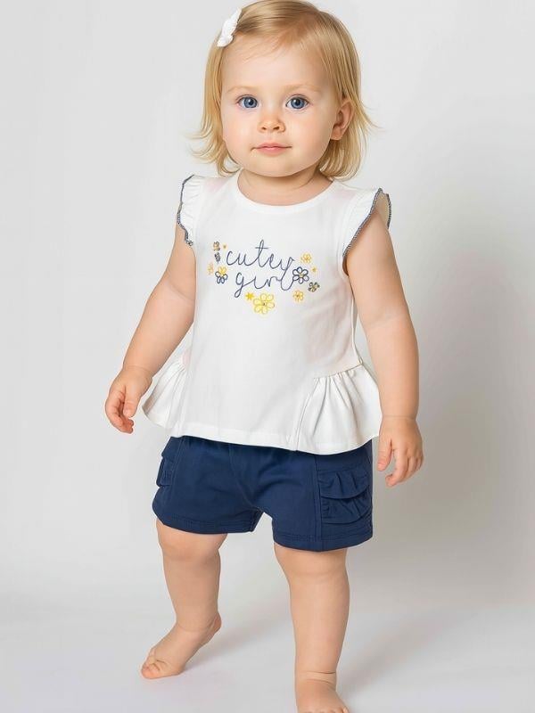 Kız Bebek Organik Pamuklu Papatya Desenli Şortlu Takım